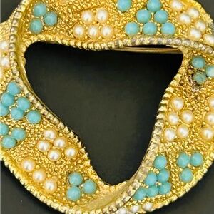 Gold and Turquoise Brooch